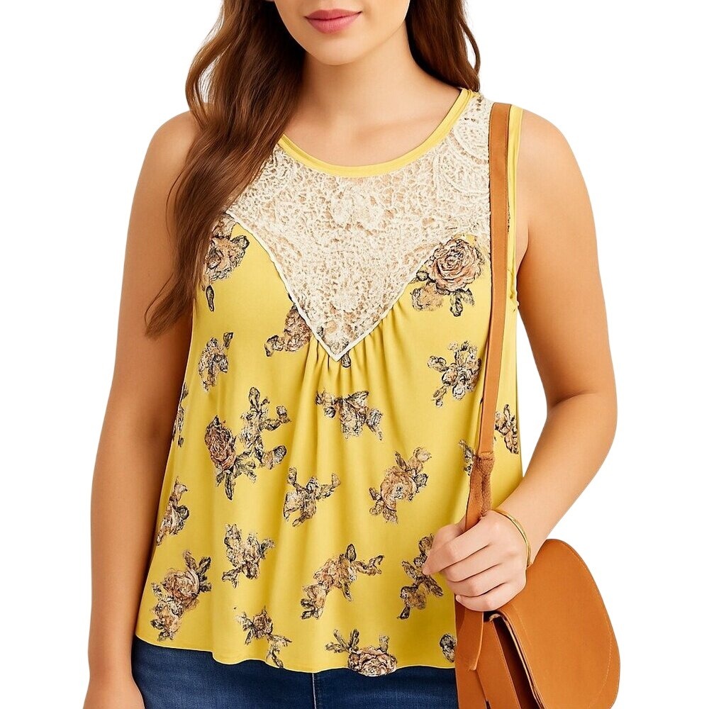 Maurices‎ Yellow Floral Lace Tank Top Crochet Trim Sleeveless Plus 3X Boho NWT